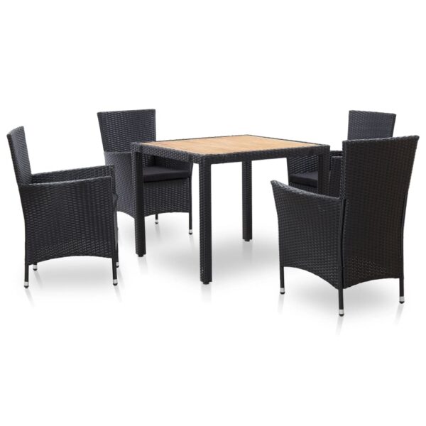 vidaXL 5 Piece Patio Dining Set with Cushions Poly Rattan Black