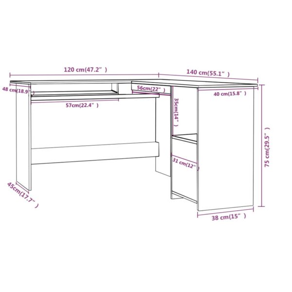 vidaXL L-Shaped Corner Desk Gray 47.2"x55.1"x29.5" Engineered Wood - Image 6