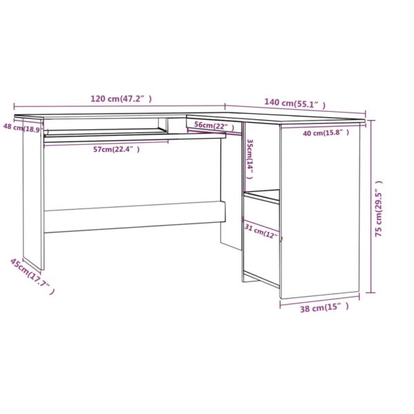 vidaXL L-Shaped Corner Desk Concrete Gray 47.2"x55.1"x29.5" Engineered Wood - Image 6