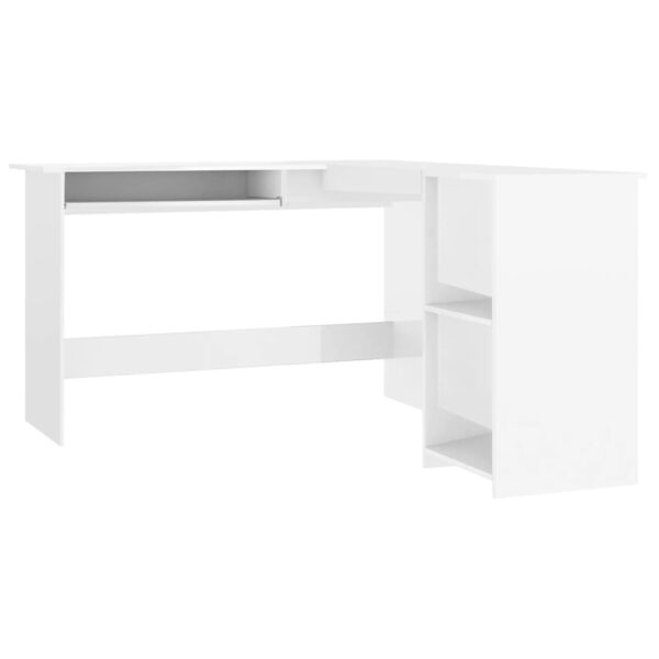 vidaXL L-Shaped Corner Desk High Gloss White 47.2" x 55.1" x 29.5" Engineered Wood - Image 2