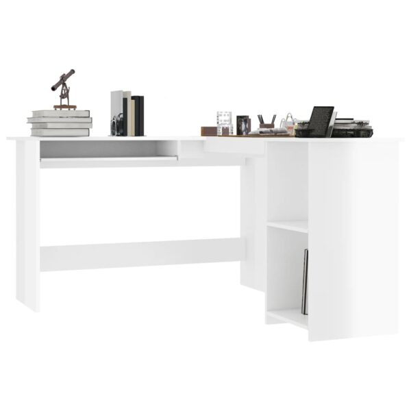 vidaXL L-Shaped Corner Desk High Gloss White 47.2" x 55.1" x 29.5" Engineered Wood - Image 3