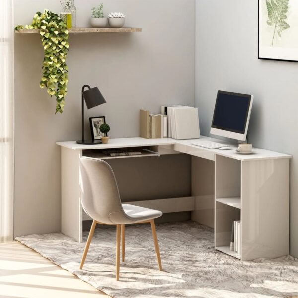 vidaXL L-Shaped Corner Desk High Gloss White 47.2" x 55.1" x 29.5" Engineered Wood