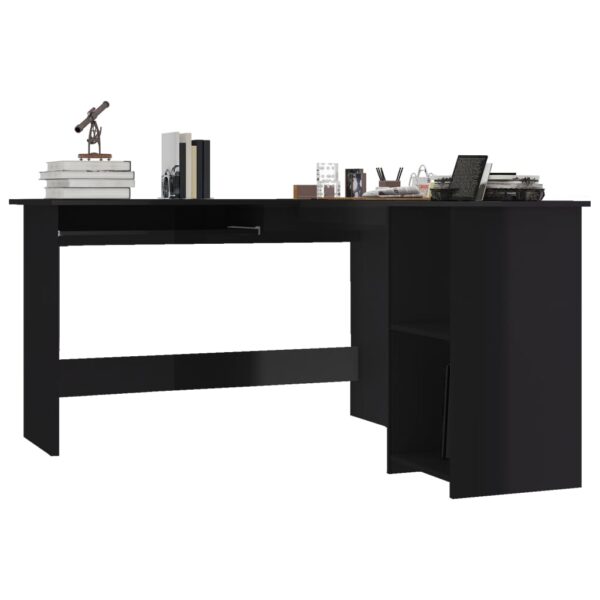 vidaXL L-Shaped Corner Desk High Gloss Black 47.2" x 55.1" x 29.5" Engineered Wood - Image 3