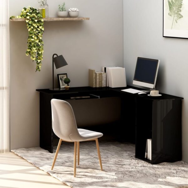 vidaXL L-Shaped Corner Desk High Gloss Black 47.2" x 55.1" x 29.5" Engineered Wood