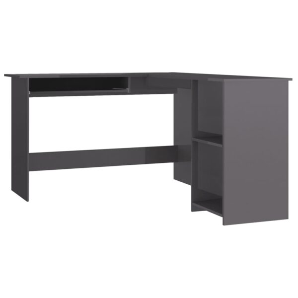 vidaXL L-Shaped Corner Desk High Gloss Gray 47.2" x 55.1" x 29.5" Engineered Wood - Image 2