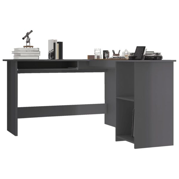 vidaXL L-Shaped Corner Desk High Gloss Gray 47.2" x 55.1" x 29.5" Engineered Wood - Image 3