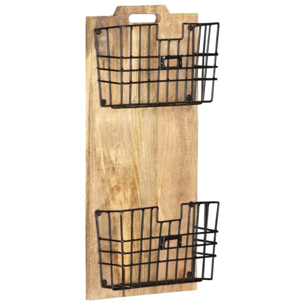 vidaXL Wall-mounted Magazine Rack 13"x3.9"x26.4" Solid Rough Mango Wood - Image 8