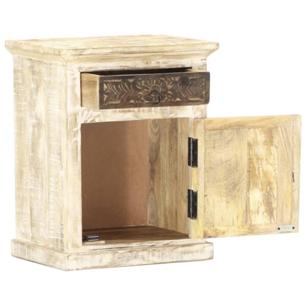 vidaXL Bedside Cabinet White 15.7"x11.8"x19.7" Solid Mango Wood - Image 3