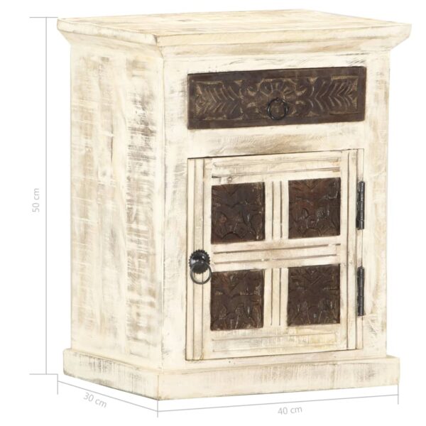 vidaXL Bedside Cabinet White 15.7"x11.8"x19.7" Solid Mango Wood - Image 6