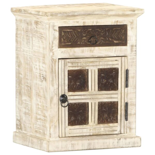 vidaXL Bedside Cabinet White 15.7"x11.8"x19.7" Solid Mango Wood - Image 9