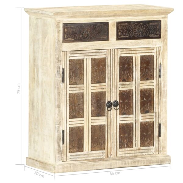 vidaXL Sideboard White 25.6"x11.8"x29.5" Solid Mango Wood - Image 7