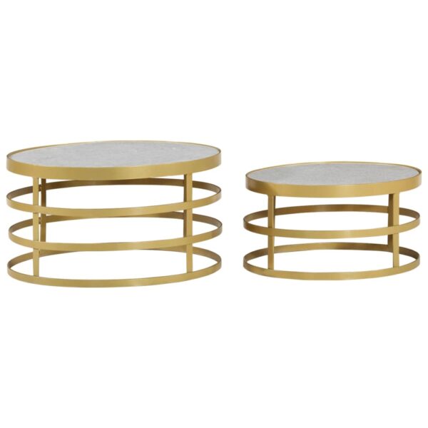 vidaXL 2 Piece Coffee Table Set Marble Brass and White - Image 2