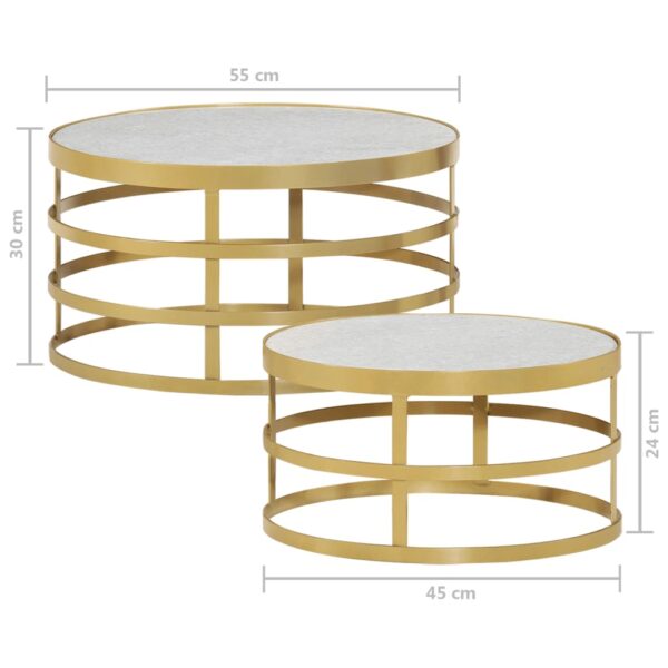 vidaXL 2 Piece Coffee Table Set Marble Brass and White - Image 8