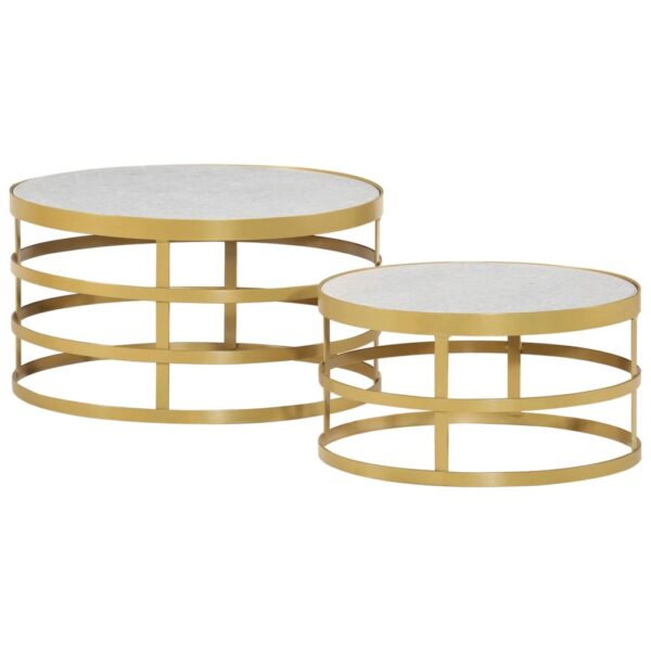 vidaXL 2 Piece Coffee Table Set Marble Brass and White - Image 9