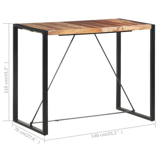 vidaXL Bar Table 55.1"x27.6"x43.3" Solid Sheesham Wood - Image 5