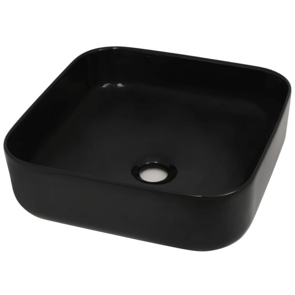 vidaXL Basin Ceramic Square Black 15"x15"x5.3" - Image 2