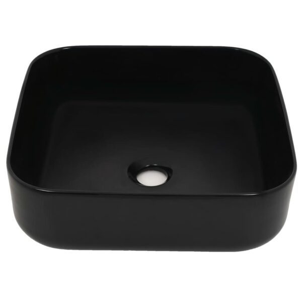 vidaXL Basin Ceramic Square Black 15"x15"x5.3" - Image 3