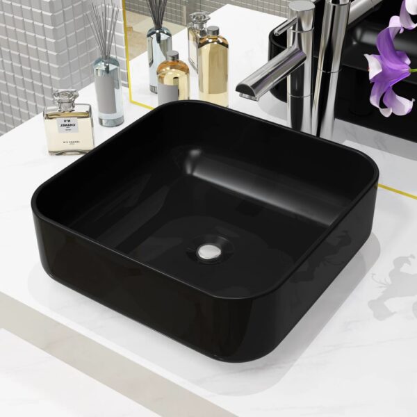 vidaXL Basin Ceramic Square Black 15"x15"x5.3"