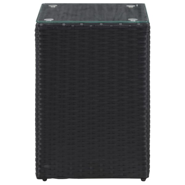 vidaXL Side Table with Glass Top Black 13.8"x13.8"x20.5" Poly Rattan - Image 2