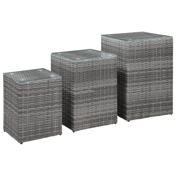 vidaXL Side Tables 3 pcs with Glass Top Gray Poly Rattan