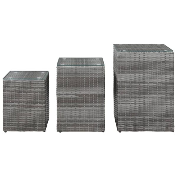 vidaXL Side Tables 3 pcs with Glass Top Gray Poly Rattan - Image 2