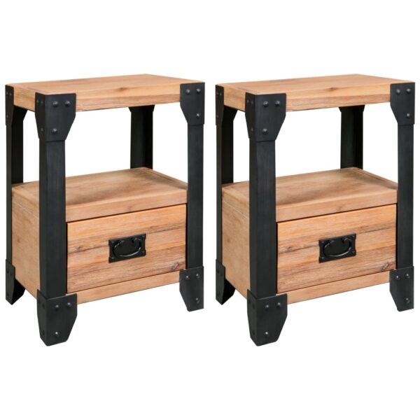 vidaXL Nightstands 2 pcs Solid Acacia Wood Steel 15.7"x11.8"x21.3"