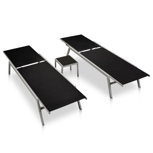 vidaXL Sun Loungers 2 pcs with Table Steel and Textilene Black - Image 2