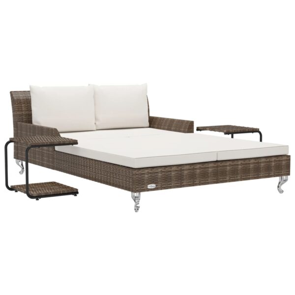 vidaXL 2-Person Patio Sun Bed with Cushions Poly Rattan Brown - Image 2