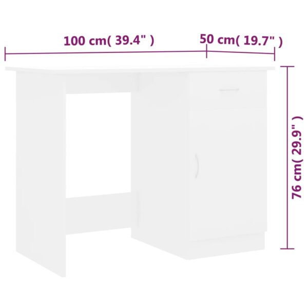 vidaXL Desk White 39.4"x19.7"x29.9" Engineered Wood - Image 9