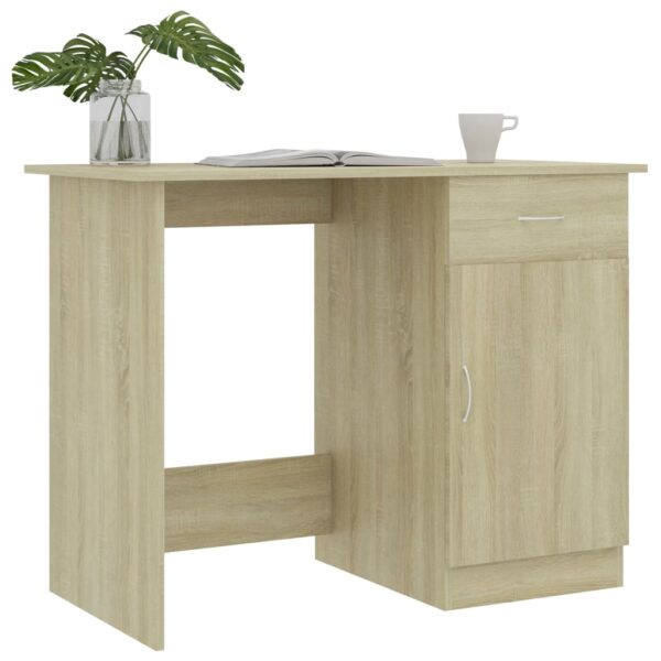 vidaXL Desk Sonoma Oak 39.4"x19.7"x29.9" Engineered Wood - Image 3