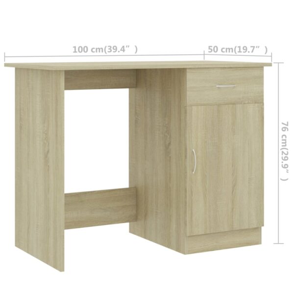 vidaXL Desk Sonoma Oak 39.4"x19.7"x29.9" Engineered Wood - Image 9