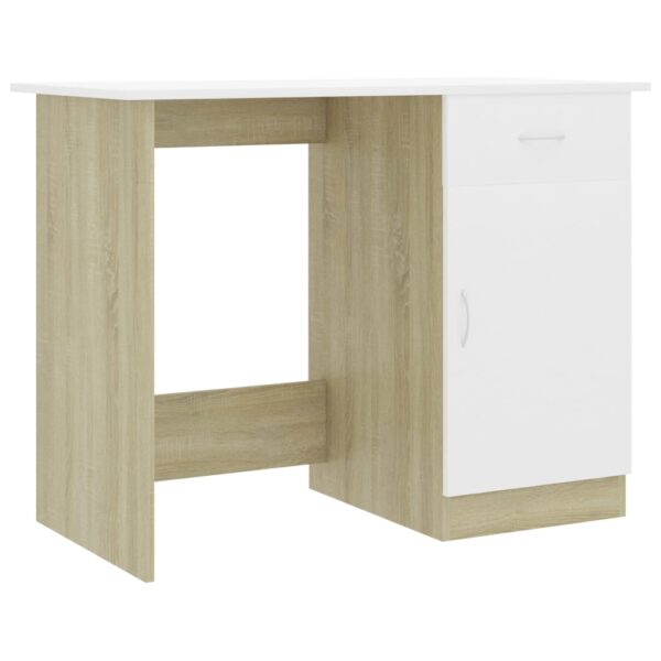 vidaXL Desk White and Sonoma Oak 39.4"x19.7"x29.9" Engineered Wood - Image 2