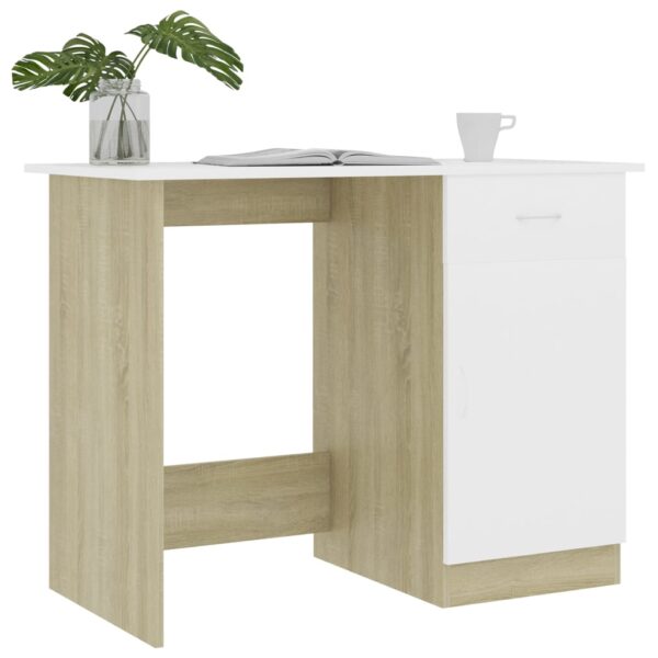 vidaXL Desk White and Sonoma Oak 39.4"x19.7"x29.9" Engineered Wood - Image 3