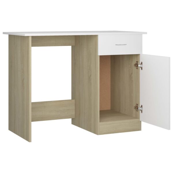 vidaXL Desk White and Sonoma Oak 39.4"x19.7"x29.9" Engineered Wood - Image 5