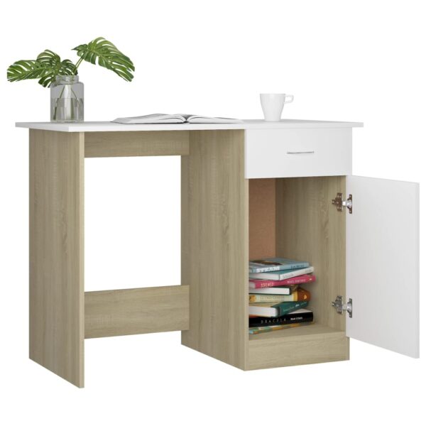 vidaXL Desk White and Sonoma Oak 39.4"x19.7"x29.9" Engineered Wood - Image 6