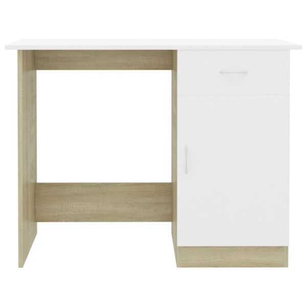 vidaXL Desk White and Sonoma Oak 39.4"x19.7"x29.9" Engineered Wood - Image 7