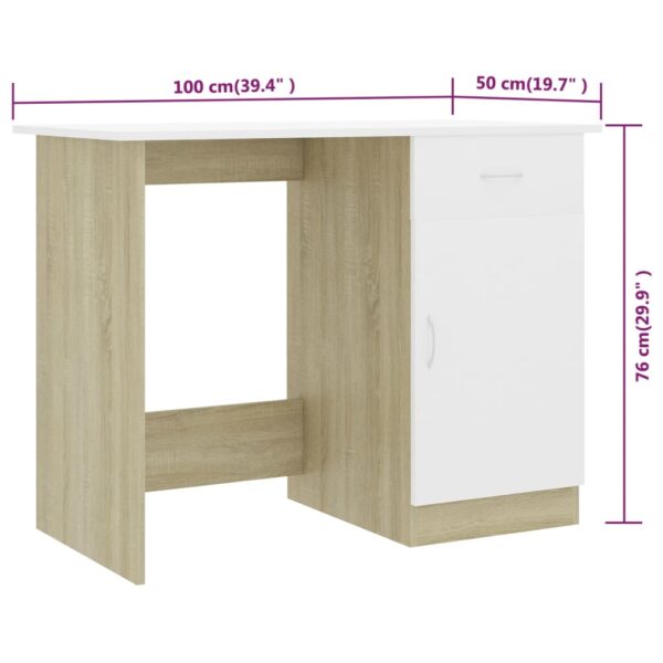 vidaXL Desk White and Sonoma Oak 39.4"x19.7"x29.9" Engineered Wood - Image 9