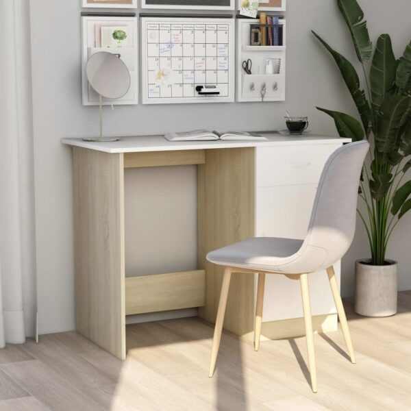 vidaXL Desk White and Sonoma Oak 39.4"x19.7"x29.9" Engineered Wood