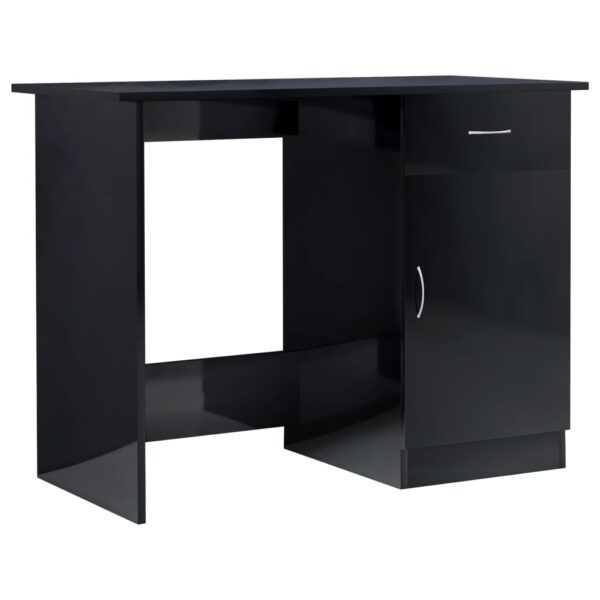 vidaXL Desk High Gloss Black 39.4" x 19.7" x 29.9" Engineered Wood - Image 2