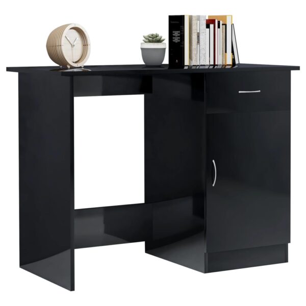 vidaXL Desk High Gloss Black 39.4" x 19.7" x 29.9" Engineered Wood - Image 3