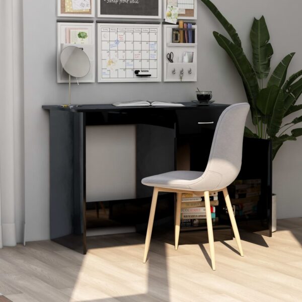 vidaXL Desk High Gloss Black 39.4" x 19.7" x 29.9" Engineered Wood - Image 4