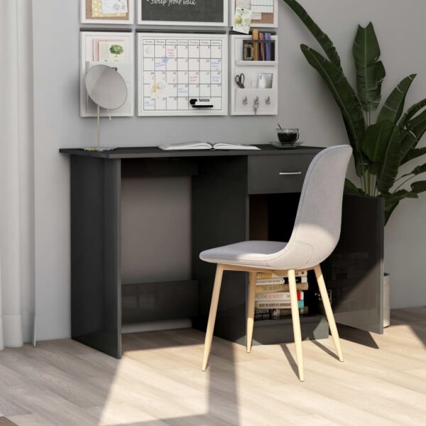 vidaXL Desk High Gloss Gray 39.4" x 19.7" x 29.9" Engineered Wood - Image 3