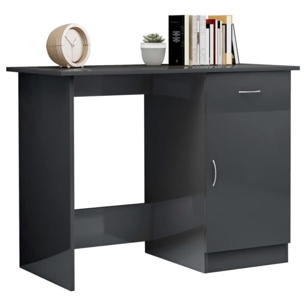 vidaXL Desk High Gloss Gray 39.4" x 19.7" x 29.9" Engineered Wood - Image 4