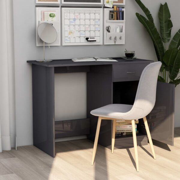 vidaXL Desk High Gloss Gray 39.4" x 19.7" x 29.9" Engineered Wood