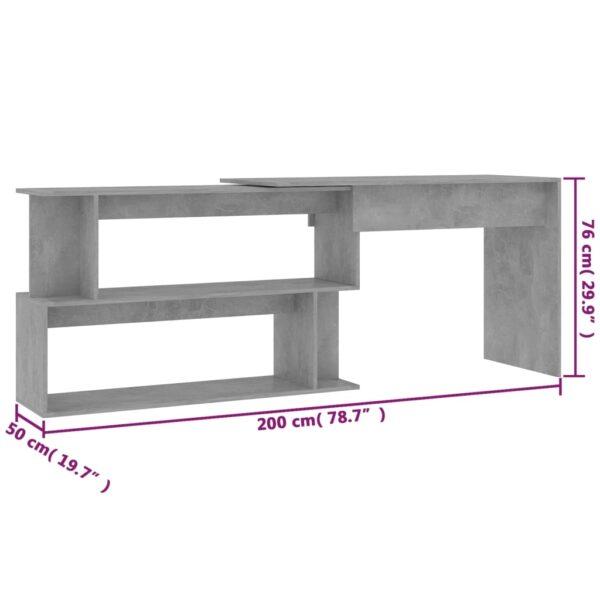 vidaXL Corner Desk Concrete Gray 78.7"x19.7"x29.9" Engineered Wood - Image 7