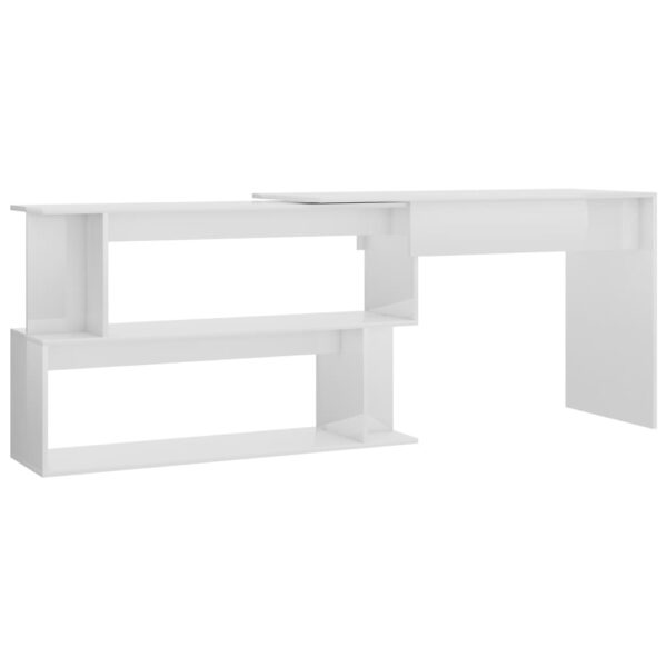 vidaXL Corner Desk High Gloss White 78.7" x 19.7" x 29.9" Engineered Wood - Image 2