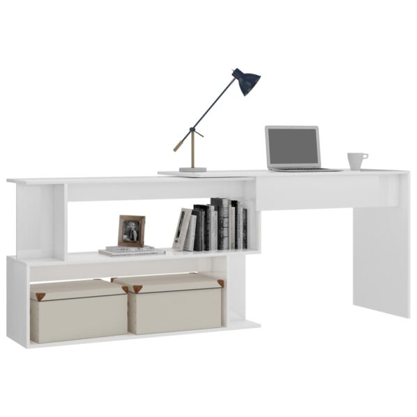 vidaXL Corner Desk High Gloss White 78.7" x 19.7" x 29.9" Engineered Wood - Image 3