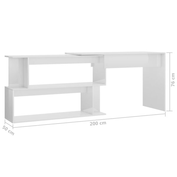 vidaXL Corner Desk High Gloss White 78.7" x 19.7" x 29.9" Engineered Wood - Image 7