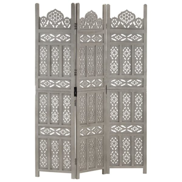 vidaXL Hand carved 3-Panel Room Divider Gray 47.2"x65" Solid Mango Wood