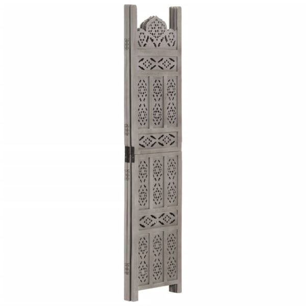 vidaXL Hand carved 3-Panel Room Divider Gray 47.2"x65" Solid Mango Wood - Image 2